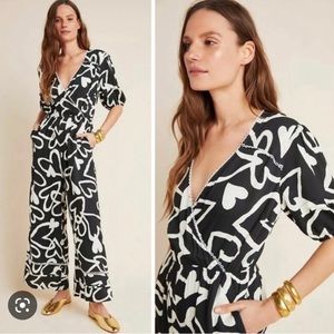 FARM Rio x Anthropologie Sinead Hearts Black White Jumpsuit